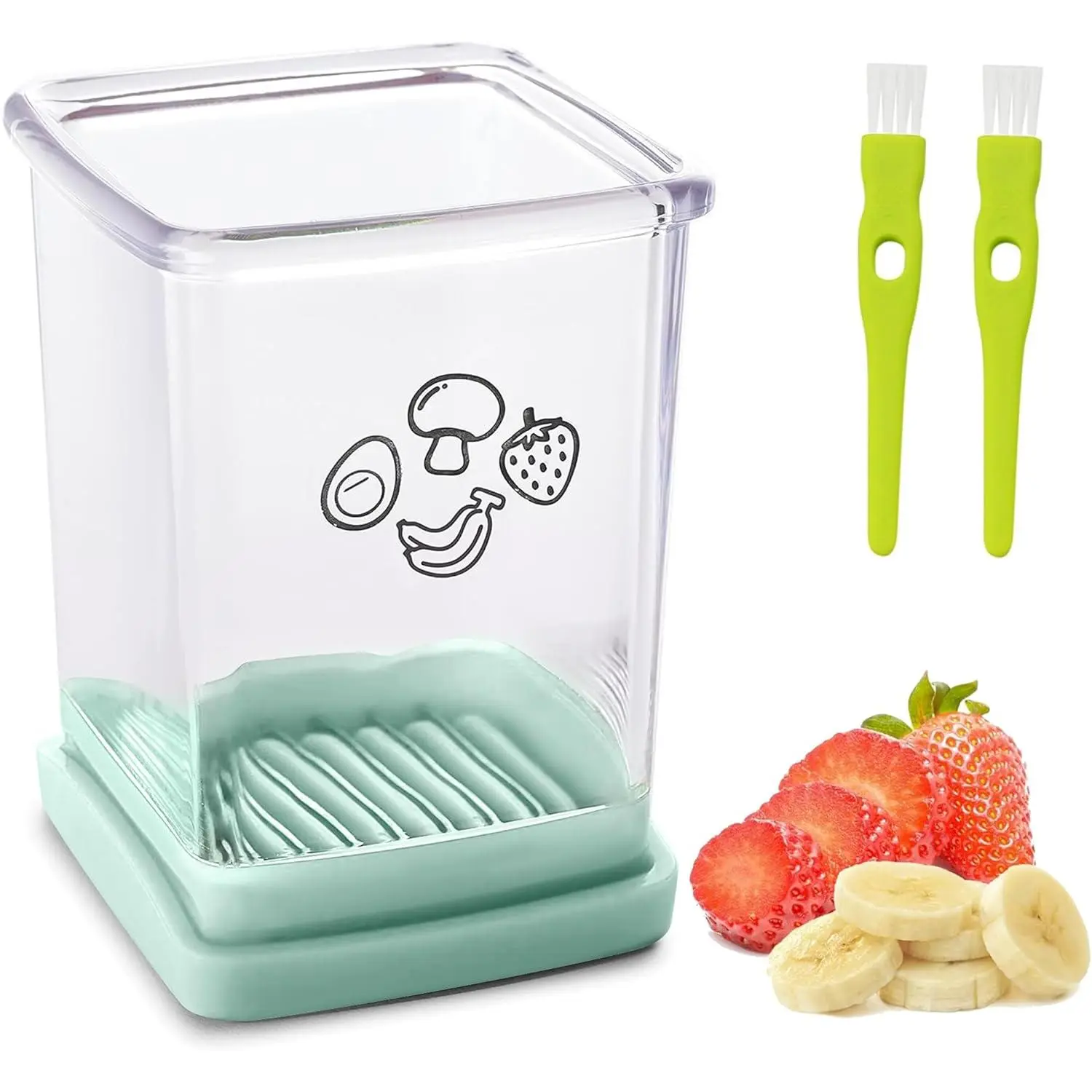 Cup Slicer, Stainless Steel Strawberry & Banana Slicer, Speed Fruit  with Push Plate, Quickly Making Salad,  Have Kitchen Gadget (Cyan)