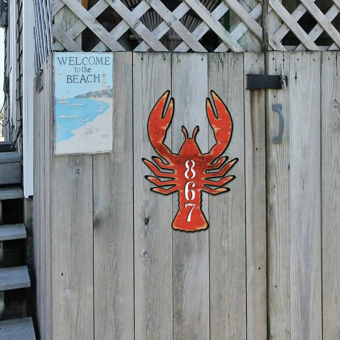 Lobster Coastal Wooden Personalized House Number Sign - Coastal Sea-Life Decor - Handcrafted Wooden Handcrafted Wooden Address Sign - MA985382