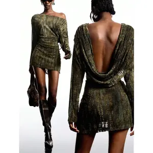 2025 New Arrive Minimalism Fall Women Sexy Ruched Backless Draped Neck Fashionable Mini Dress Back To School, Homecoming, 2000s Style, Y2K Clothes Women, Streetwear Partywear Halloween Costumes,Dresses For Women Party