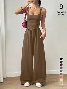 Women's Summer Jumpsuit, Spaghetti Strap One Piece, Wide Leg Baggy Pants Romper, Casual Loose-Fitting, All Seasons