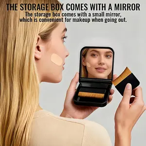 Ultra-Slim Foundation Brush Case with Mirror, 2-In-1 Travel Makeup Brush Set, Replaceable Handle, Ideal for On-The-Go Touch-Ups