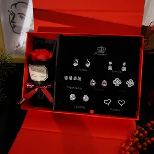 TikTok Viral 7 Day Earring Set for Women | Hypoallergenic Sterling Silver Plated | Cubic Zirconia Stud Dangle Jewelry for Daily Wear