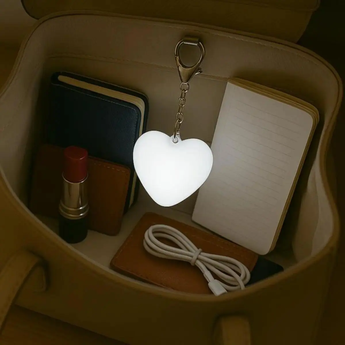 Mini Heart-Shaped Touch-Control USB Rechargeable LED Keychain Light - Novelty Eye Care Mobile USB Lamp, Compact Soft Glow Accessory for Phones, Electronics, Travel Night Light, Birthdays