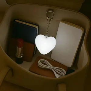 Mini Heart-Shaped USB Rechargeable Night Light Touch-Control Portable Keychain Lamp for Travel Bedroom Compact Eye-Friendly Glow Smartphones