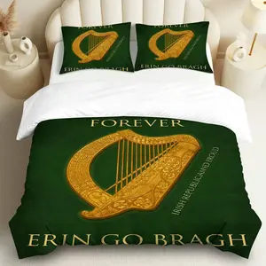 3PCS Duvet Cover Set, 1 Duvet+2 Pillowcases(Without filler), Irish Harp Green Gold Celtic Heritage theme, St. Patrick's Day bedding set, Ireland culture bedspread Suitable for decoration bedroom, guest room, Airbnb, holiday home.