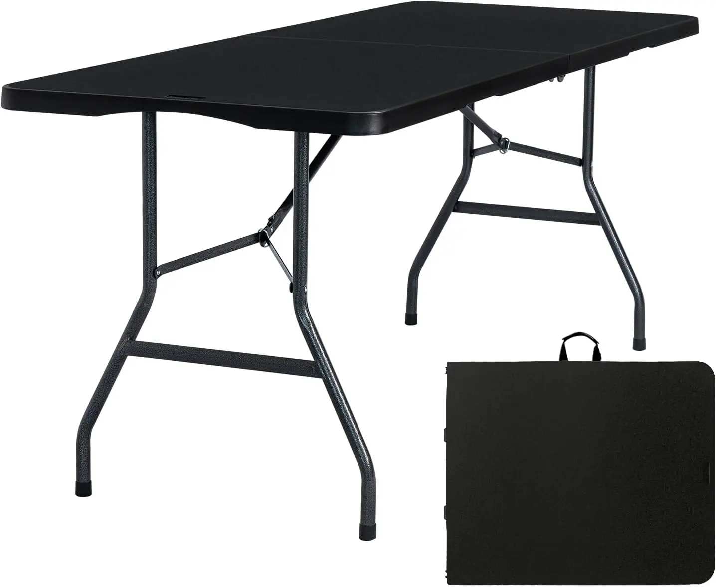 6FT Heavy-Duty Foldable Plastic Portable Folding Table - Fold-in-Half Design, Carrying Handle, for Outdoor Picnic & Indoor Dining Use