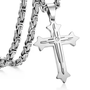 Hermah Cross Pendant Necklace for Men - Stainless Steel Cross Pendant Link Chain, 54mm Length, 39mm Width, 10mm Bail, Unisex Gift Jewelry