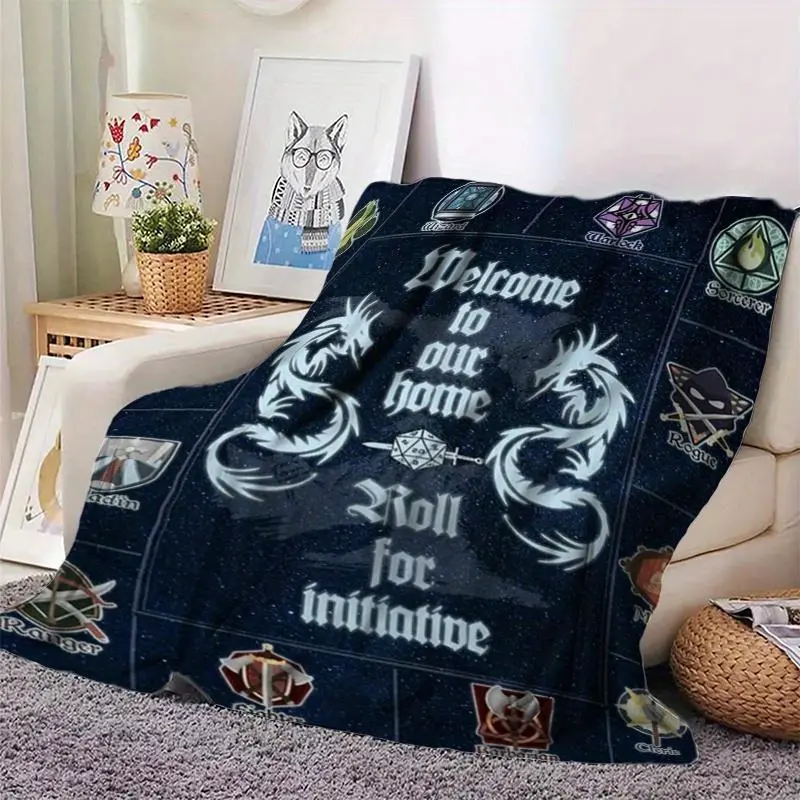 Dungeons & Dragons Fantasy Sci-Fi Blanket - Ultra Soft Cozy Flannel, Wrinkle Resistant, Dragon Graphic Design with Magic & Dice Art, 40x30/50x40 Sizes, Ideal for Bedroom, Gaming Room & Travel, Gift for Dungeon Crawlers