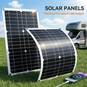 20W Flexible Solar Panel， Portable for Curved Rooftop & Garden Wall, Monocrystalline, Outdoor Camping RV Caravan, No Drilling Install, Solar Panels For Camping