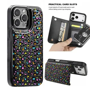 Colorful leopard print/wallet card holder, credit card slot phone case, cute phone case, fashionable magnetic coin pocket for women and girls. Multi-card slot design can also serve as a wallet, compatible with iPhone 17/16/15/14/13/12, holiday gift. summe