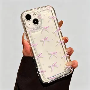 Cellphone Casing for iPhone 17/16/15/14/13/12/11 Series (Pro, Pro Max, Standard) - Cute Pink Bow Transparent Design, Heavy-Duty Shockproof Drop Protection, Scratch-Resistant, Lightweight Handheld Devices Accessory