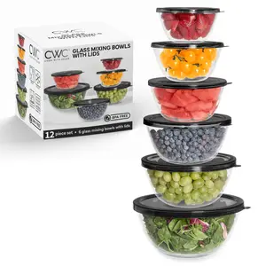 COOK WITH COLOR 12 Pc Glass Mixing Bowl Set with Lids – Borosilicate Glass Nesting Bowls for Cooking, Baking and Meal Prep