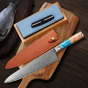 Kitchen Knife 9.5-inch Chef Knife Damascus Steel with Sharpener Stone+Sharpener Clip Kitchen Knives&Accessories Kitchenware Cutting