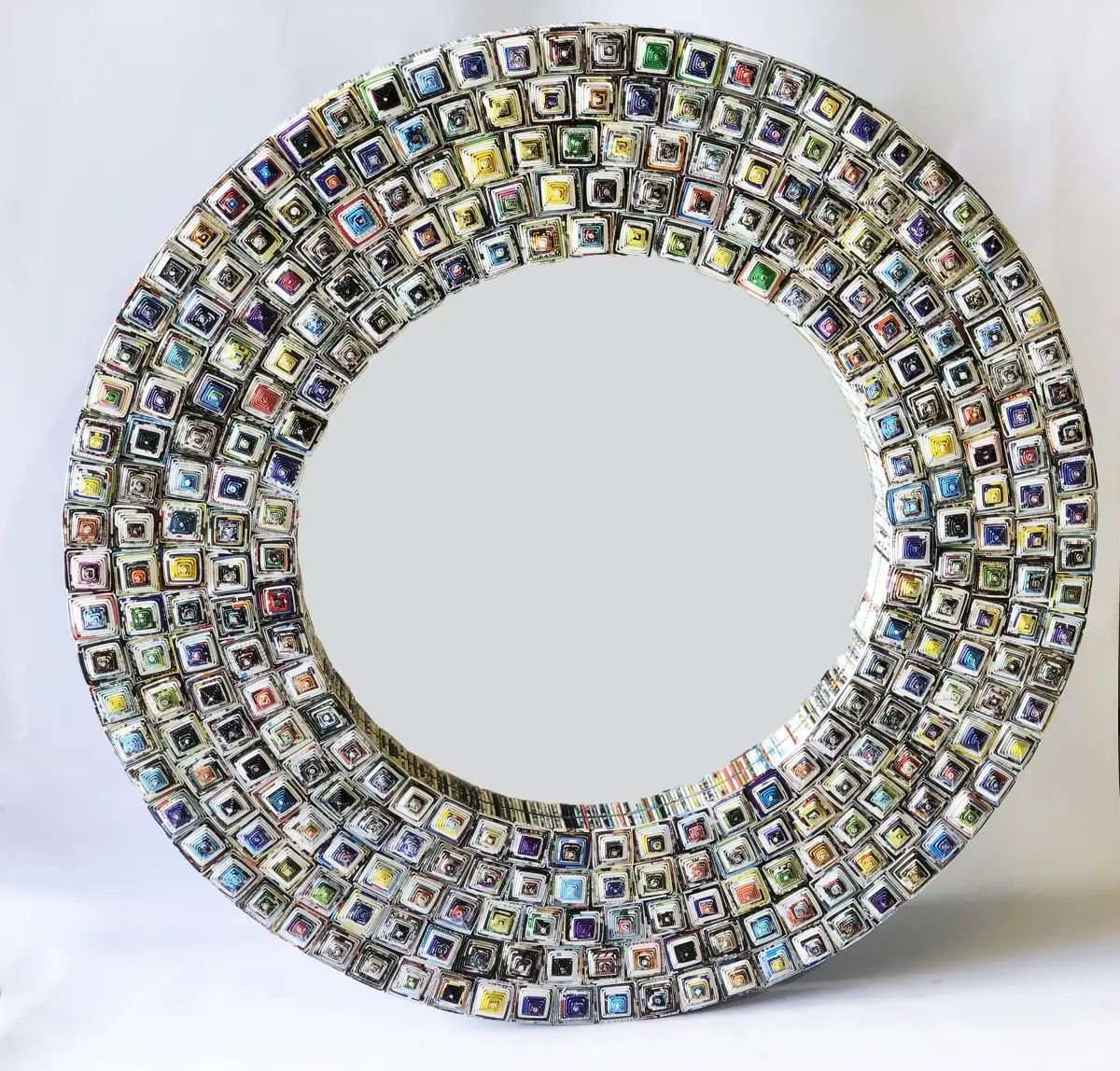 AFD Home 12017316 47 in. Round Quilled Pyramid Art Mirror - Multi-Color Paper & Glass, Large Home Decor with Distinct Reflection