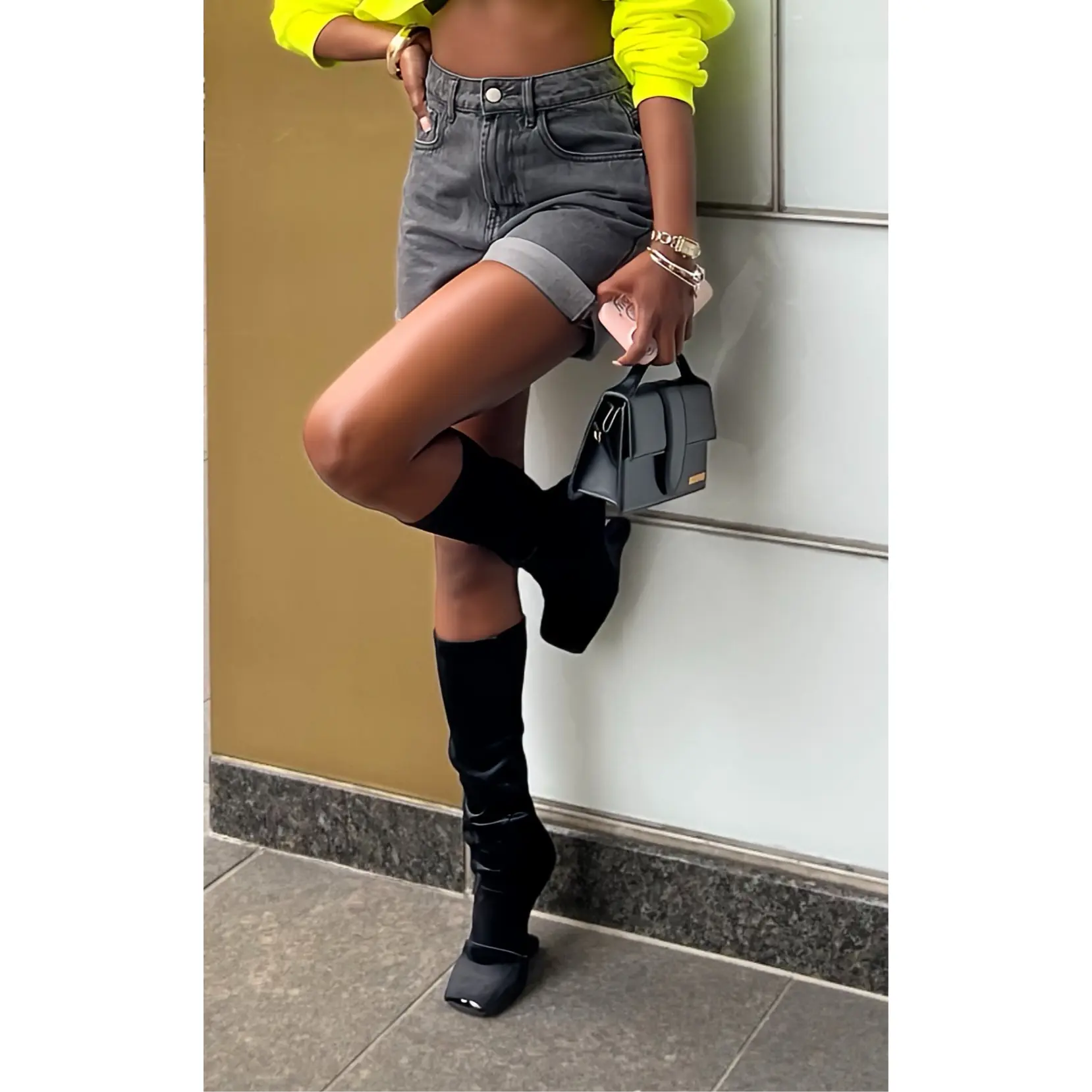Women's Plain Custom Designed Black Denim Cutoff Jeans - Light Roll-Up Bottoms, Casual Streetwear Pants, Street, Cutoff Ends, Unroll-Fit, See Fit Guide, Tedious Workmanship