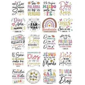 UV DTF Cup Wrap - 20 Sheets Spanish Motivational UV DTF Cup Wraps for 16 OZ Glass, Inspirational Religious UVDTF Stickers for Women, Rub on Transfer Decals for DIY Water Bottles Craft
