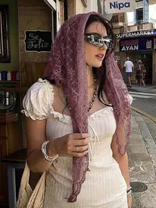 Boho Style Lace Cutout Embroidered Triangle Scarf, Women's Summer Travel Soft Breathable Sun Protection Headscarf, Multifunctional Fashion Accessory