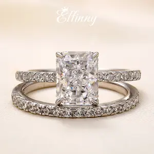 Effinny Radiant Cut 1.5ct 2PC Wedding Ring Set, 925 Sterling Silver Promise Ring, Bridal Set Rings, 5A Cubic Zirconia Anniversary Ring for Women