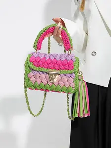 Women's Colorblock Handbag, Fashionable Crochet Bag for Daily Used, Casual Trendy Versatile High-quality Daily Commuting Bag, Girl Fashionable Shopping Bag