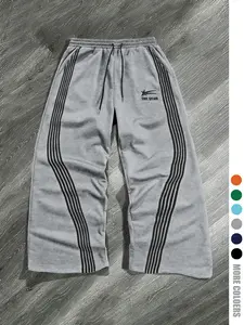 Men's Casual Loose-Fit Straight Leg Pants, Side Striped Design, Comfortable & Stylish, Perfect for Daily Wear at Home or Outdoors