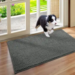Absorbent Chenille Door Mat Indoor for Entryway, Low-Profile Rubber Backing, Muddy  Paws Washable Welcome Front Doormats (24"x36", Grey)