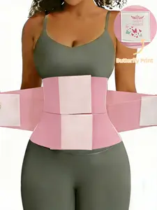 Women's Butterfly Print Double Layer Shapewear Belt, Waist Abdominal Belt, Flexible Boned Stomach Control Waist Trainer with Reusable Magic Tape Closure, Sweat Absorbent Stretchable Fabric Girdle, For Fitness Workouts & Daily Sculpting