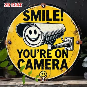 Security Camera in Operation" Warning Sign - 8 Inch Round Rustic Metal Wall Decor| Durable Indoor/Outdoor Aluminum Plaque for Home, Garage, Office & Cafe Surveillance| 2D Flat Design, Easy to Install