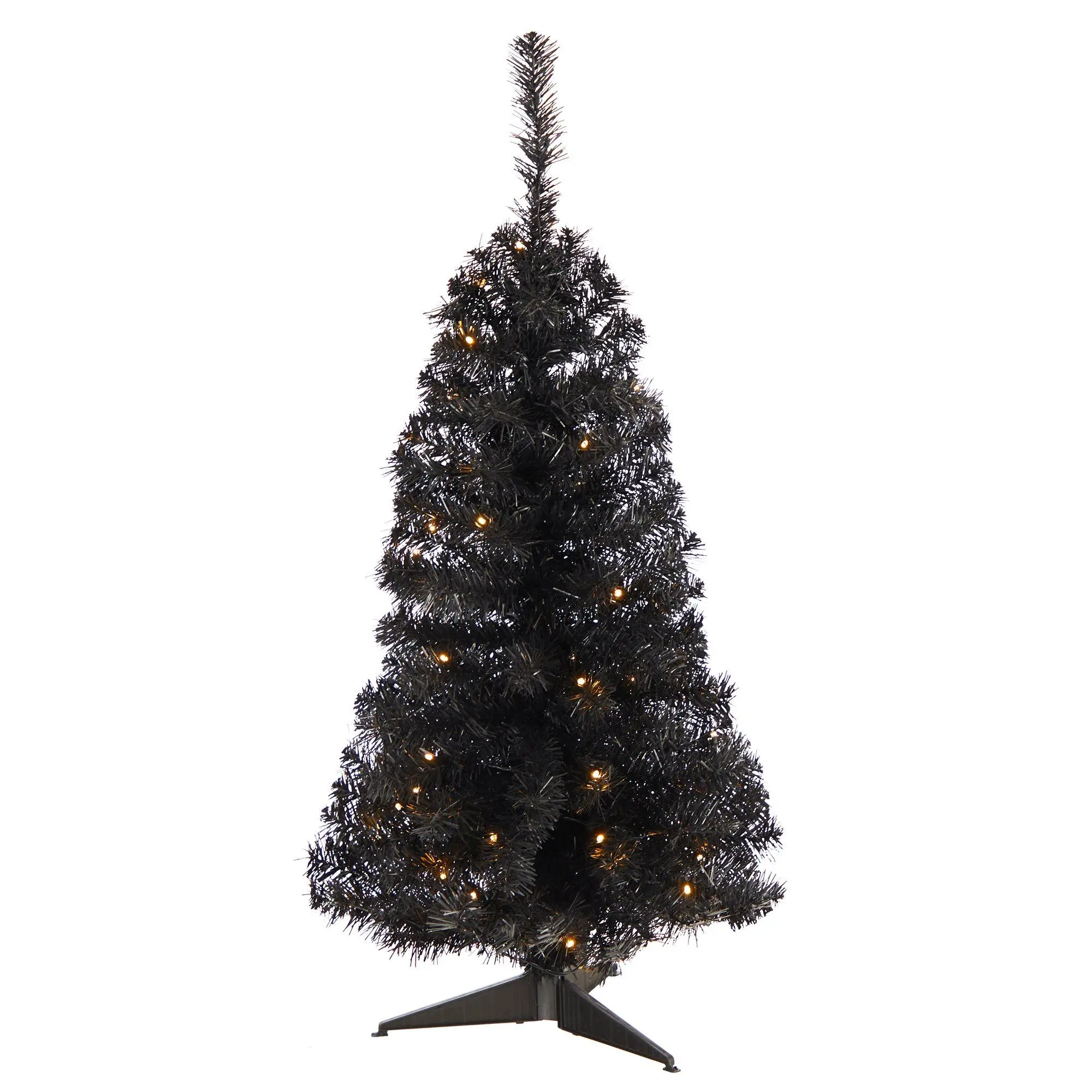 3ft Tall Black Artificial Christmas Specialty Tree Decor, Soft Festive Decorations with 50 LED Lights, 118 Bendable Branches, Easy-Install Ornaments for Holiday Creepy Style Settings
