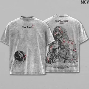 Eren Yeager Attack on Titan Tee Washed – Vintage Oversized Heavy Cotton Anime Manga T-Shirt, Double Printed Retro Unisex Streetwear Graphic Top, The Rumbling Collector Edition 2TK