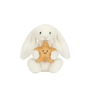 Authentic Jellycat Bashful Bunny with Star Medium Plush, Soft Cream Rabbit Stuffed Toy, Cute Baby Shower Birthday Gift