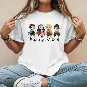 FEEGO Soft Breathable 100% Cotton Demon Slayer Anime Graphic Tee Friends Design Unisex T-Shirt for Men & Women Perfect Gift for Any Occasion boyfriend  tees meme  shirts silky  graphic  fit spencers