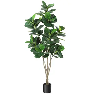 Realistic Artificial Fiddle Leaf Fig Tree - Faux Ficus Lyrata with Natural Wood Trunk - Potted Decorative Plant for Indoor/Outdoor Home, Office, Living Room, Bathroom Decor - Multiple Sizes