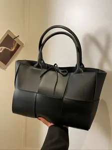 Women's Asymmetrical Satchel Bag, Pu Tote Satchel, Large Capacity Knit Design Handbag for Fall & Winter, Street Style Shoulder Bag for Work & Casual Use