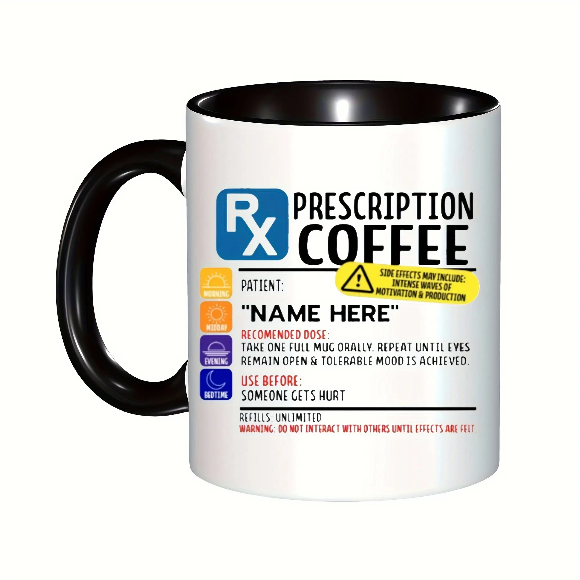 1pc RX Prescription Coffee Mug - Humorous Ceramic Mug with "Take One Full Cup to Relieve Symptoms" Design, Funny Gift for Doctors Nurses Pharmacist Psychiatrist, Birthday Christmas Holiday Gifts, Coffee Cup, Healthcare Worker Gift |   Humorous Design