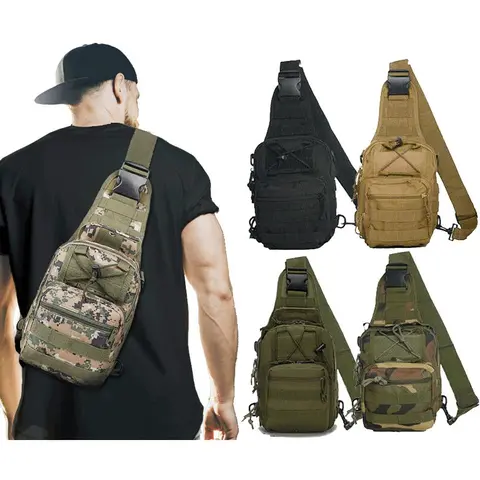 Men's Nylon Molle Tactical Multifunctional Sling Bag - Chest Mounted Fanny Pack & Belt Bag, Anti-Theft, Adjustable Strap, Hands-Free, Molle Addon Ready, Casual Basic Expandable, Portable Lightweight, Adults' Accessories, Outdoor Hiking Luggage