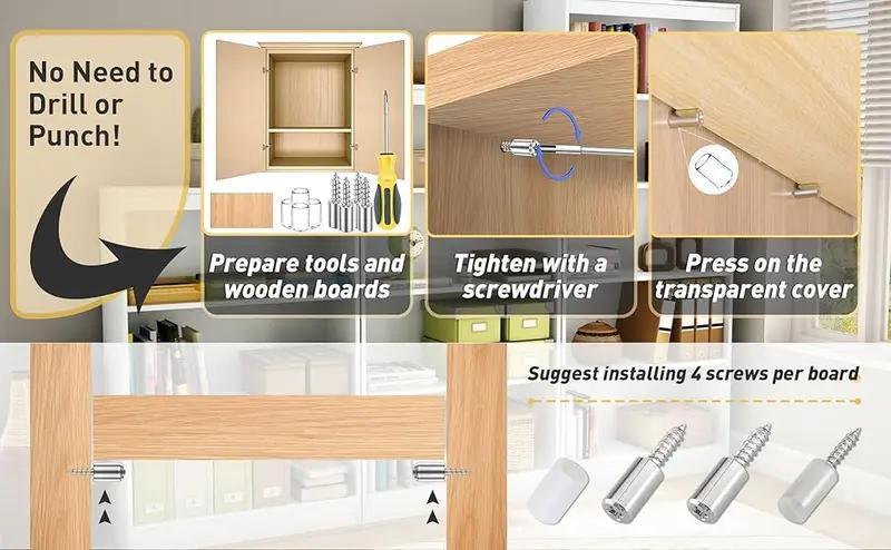 40 Pcs Metal Laminate Bracket Set with Anti-Slip Sleeves & Self-Tapping Screws for Cabinet Partitions Laminate Boards & Glass Brackets Shelf Support Nail Bolts Kit - Decor