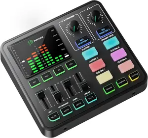 PUPGSIS Audio Mixer with Voice Changer, XLR/3.5mm Mic, DJ Effects, Bluetooth, 4-Channel Sound Card for Recording Smartphone