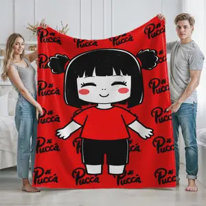 Cute Pucca Cartoon Character Red Blanket for Home Living Room and Bedroom Use  Perfect Cozy Throw for Teens and Young Adults  Ideal Christmas  Birthday  and Holiday Gift for Fans of Animated Characters and Kawaii Style  Soft and Warm Bedding Accessory