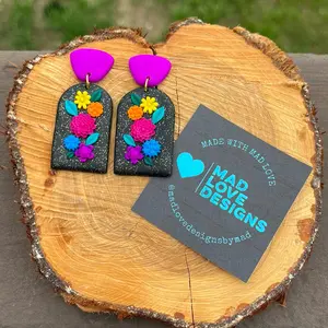 Como La Flor | Colorful Rainbow Fiesta | Handmade Polymer Clay Artisanal Dangle Earrings | Mexican Floral Earrings | Gifts for Her