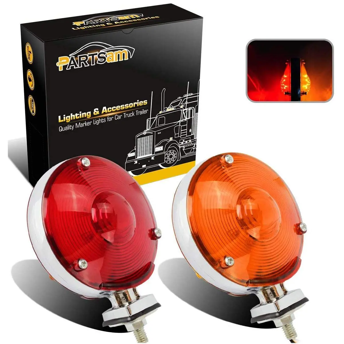 Partsam 2Pcs 4 Inch Round Double Face Star Led Pedestal Lights Mount Stop Tail Brake Turn Signal Lights Trucks Semi Trailers Tractors Fender Mount Lights Lamps DOT Compliant