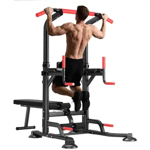 7-Level Adjustable Power Tower | Foldable Bench, Multi-Action Home Gym (Pull-Ups, Dips, Bench Press) Whole Body Workout Home Gym Equipment Home Exercise Equipment