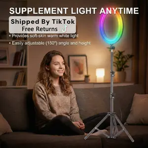 10-Inch RGB Ring Light with Adjustable 43.3 inch Stand & Phone Clamp Versatile Lighting Solution for Clear Video Calls, Flawless Photography, and Engaging TikTok Content. youtube tiktok video zoom call/ tripod ring light#Mother's Day Gift