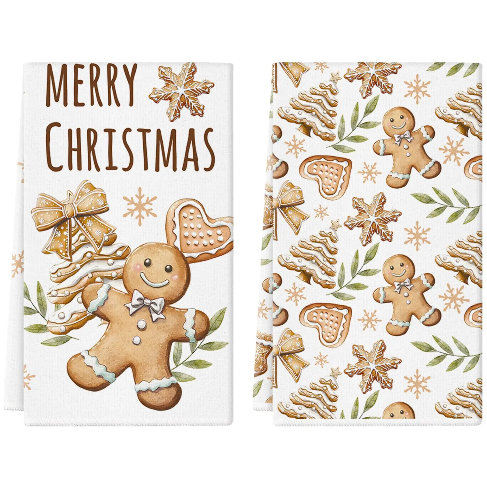 Christmas Kitchen Towels Gingerbread 18 x 26 Inch Set of 2 Dish Towels Hand Towels for Winter Holiday Home Indoor Bathroom Party Dining Decor Gifts