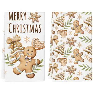 Christmas Kitchen Towels Gingerbread 18 x 26 Inch Set of 2 Dish Towels Hand Towels for Winter Holiday Home Indoor Bathroom Party Dining Decor Gifts
