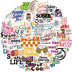 Sober Sticker, 50pcs/set Cute Waterproof Cartoon Sticker, Decorative Sticker for Water Bottle Phone Notebook Laptop Bookbag Luggage, Ornaments