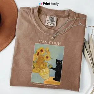 Comfort Colors Vintage Cat T-shirt, Funny Black Cat T-shirt, Van Gogh T-shirt, Trendy Meme Shirt, Art Tee, Artist Tee, Kitty Lover Gift Tee, Gift - Printfamily