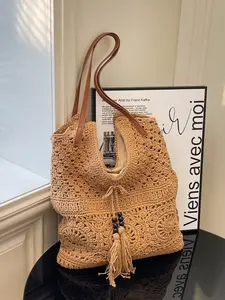 Large Capacity Woven Shoulder Bag, Hollow Out Mesh Design, Beach Vacation Tote, Casual Crossbody/shoulder Bag, All Seasons