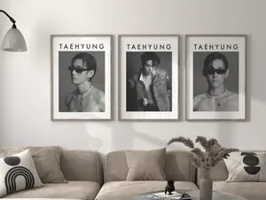 Taehyung BTS Poster Set of 3, aesthetic bts room decor, V bts gifts, bts merch, minimalist black & white bts wall art