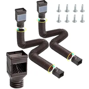 Rain Gutter Downspout Extensions, 2-Pack Flexible Downspout Extender, Down Spout Drain Extension Extendable from 22" to 63", Gutter Extensions with Adapters, for Rainwater Drainage, Brown