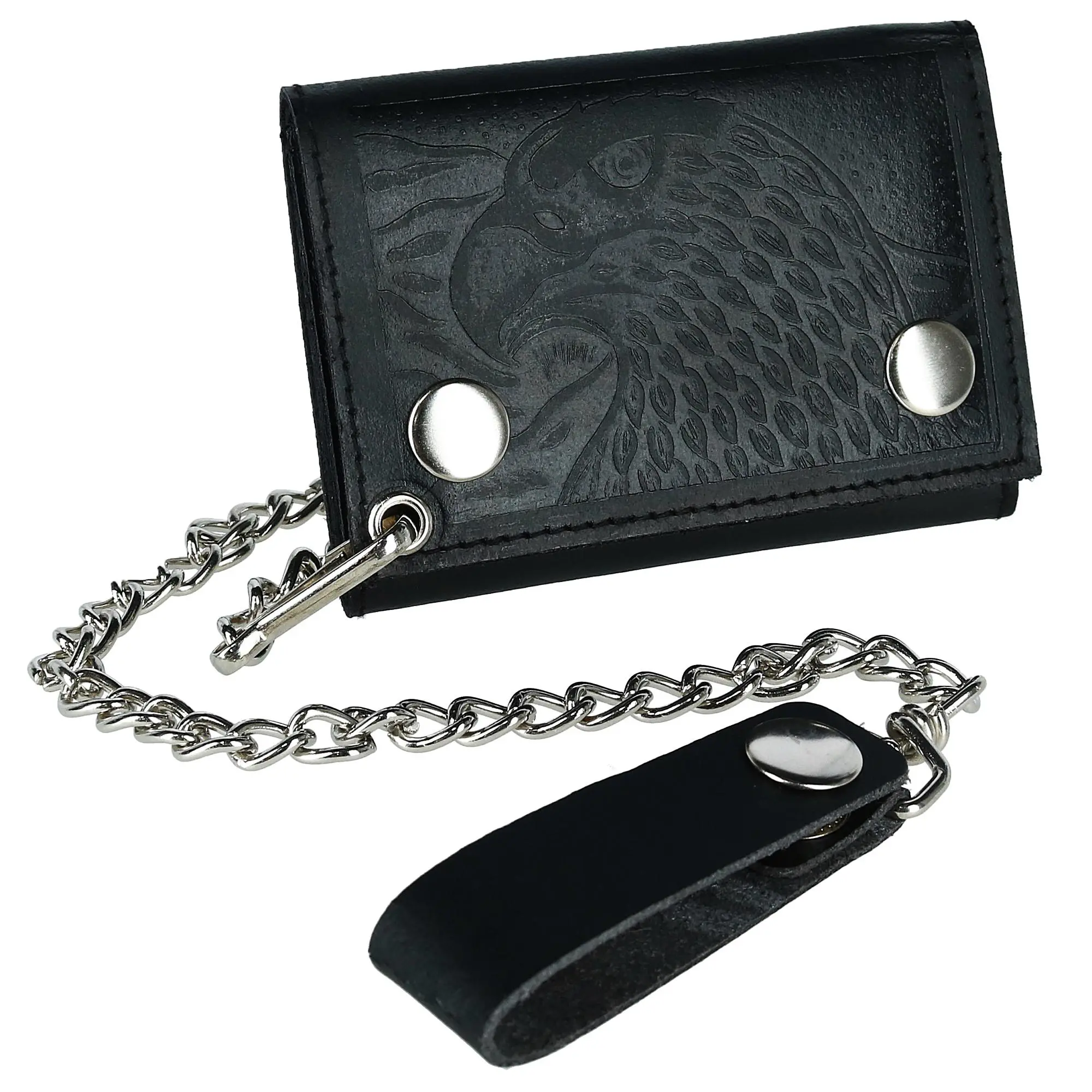 CTM Men's Leather Eagle Imprint Trifold Chain Wallet, Chain Wallets